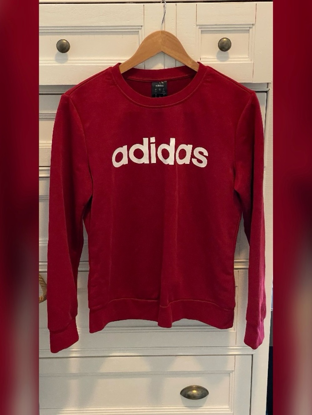 adidas Deep Red Pullover Sweatshirt with White Logo